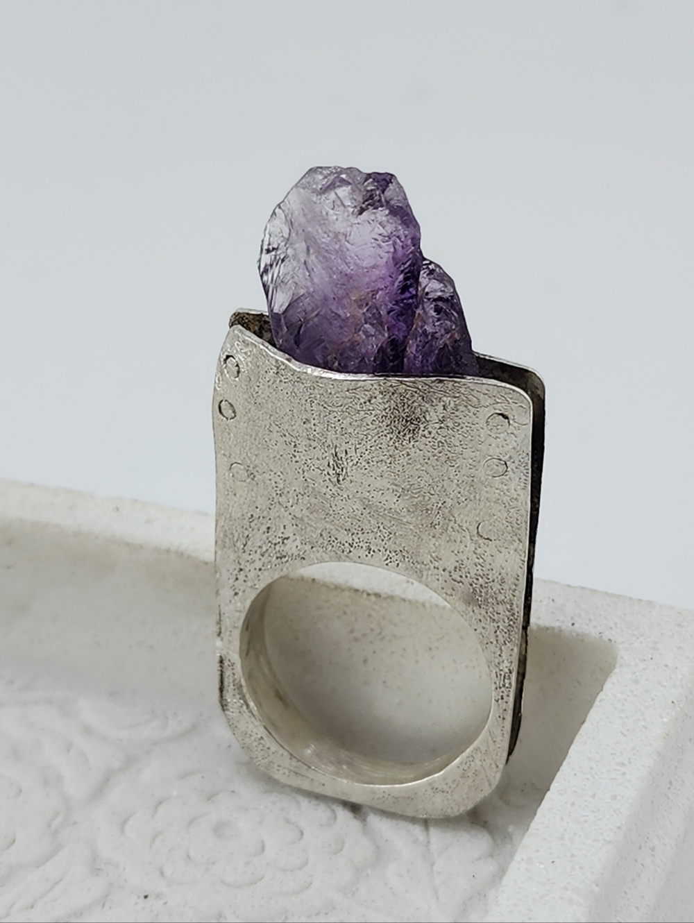 RAW AMETHYST STONE STATEMENT RING HANDMADE IN STERLING SILVER METAL SIZE 10
